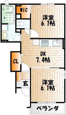 フレシール小倉東Y(2DK/1階)の間取り写真