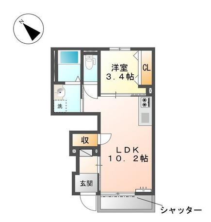 カーサプレーマイースト(1LDK/1階)の間取り写真
