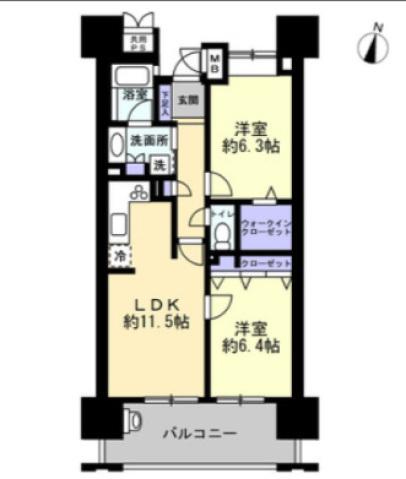 エバーライフリバーサイド飯塚 弐番館(2LDK/9階)の間取り写真