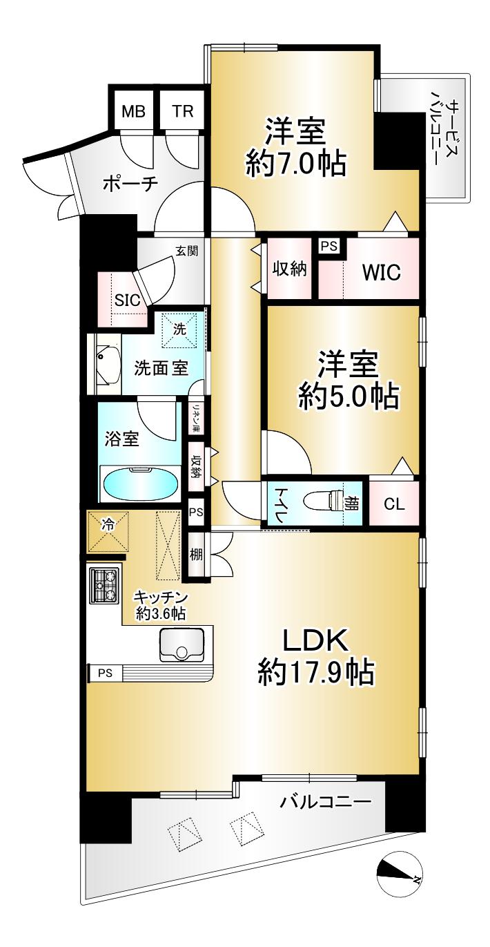 レジュール・ザ・元町駅前(2LDK/12階)の間取り写真