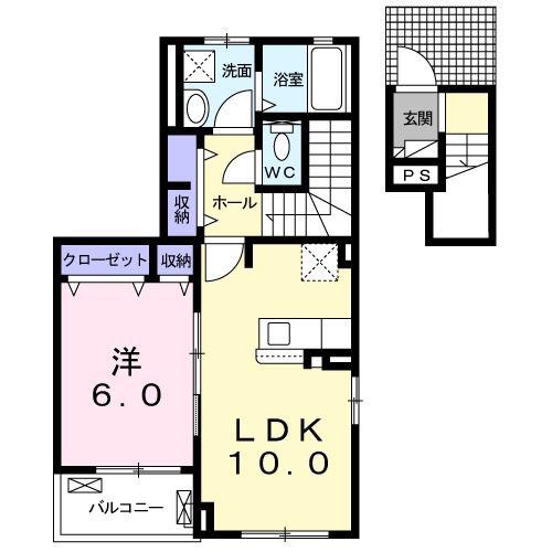 ボスカートC II棟(1LDK/2階)の間取り写真