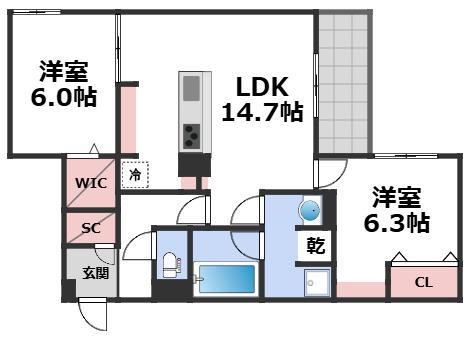 グリーンコート杭全(2LDK/3階)の間取り写真