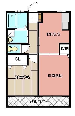 ヒルズリバーサイドB(2DK/2階)の間取り写真