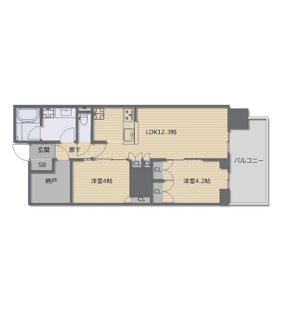 RJR堺筋本町タワー(2LDK/3階)の間取り写真