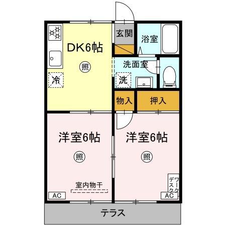 カサベルデ大日(2DK/1階)の間取り写真