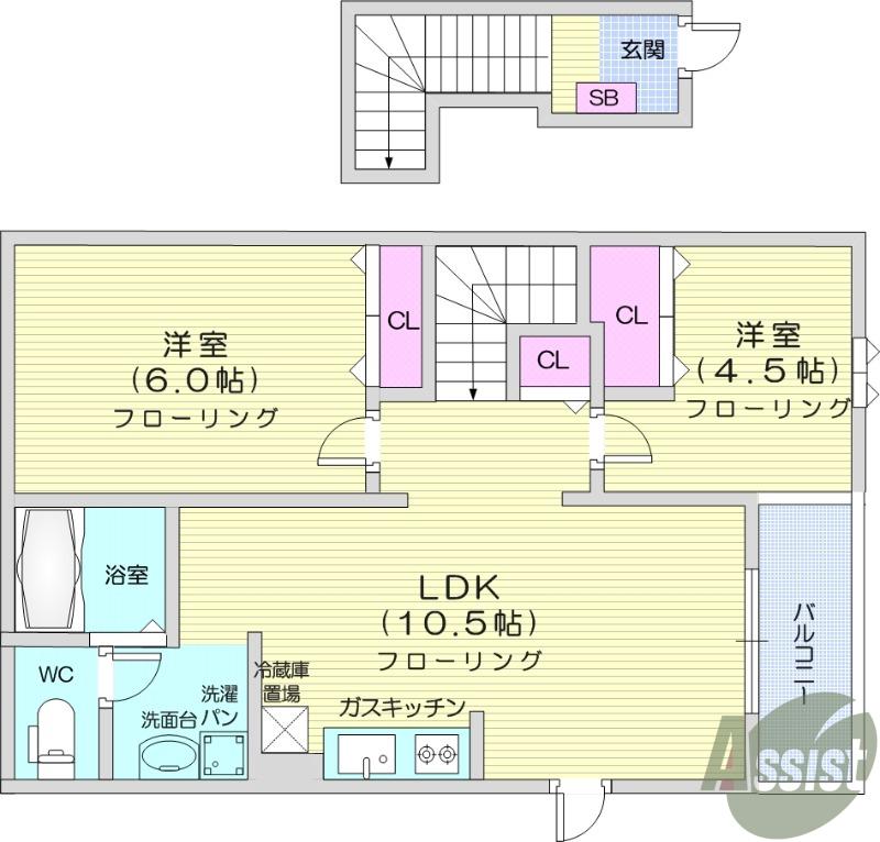 グランデパインヒルズB(2LDK/2階)の間取り写真