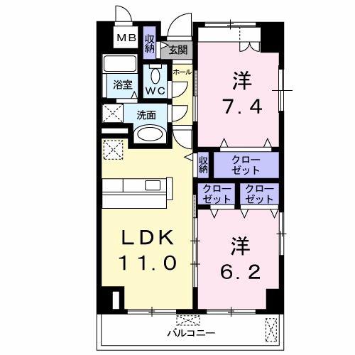 プレシオール小幡(2LDK/7階)の間取り写真