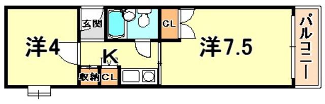 メゾンド六甲パートII(2K/4階)の間取り写真