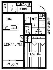 プランドールII(1LDK/2階)の間取り写真