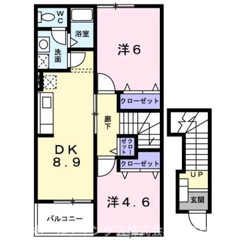 フレーズB(2DK/2階)の間取り写真