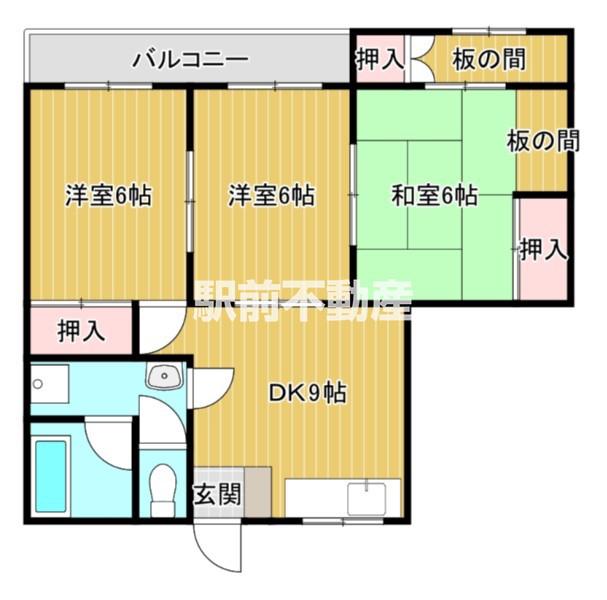 プランドゥ御花前(3DK/3階)の間取り写真