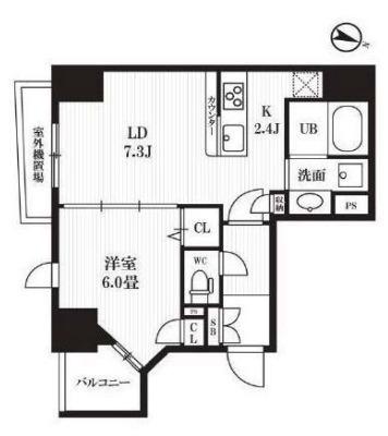 ピークス神田(1LDK/2階)の間取り写真