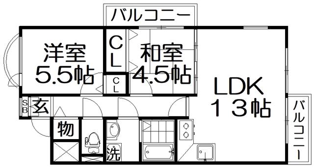 カルチェ清水谷(2LDK/1階)の間取り写真