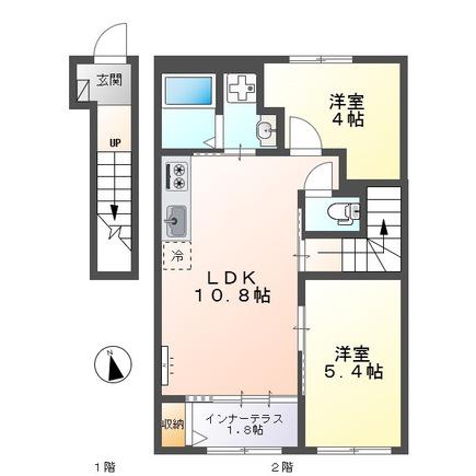 ヌーヴェルテールA(2LDK/2階)の間取り写真