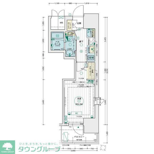 エステムコート名古屋千種グレイス(1K/14階)の間取り写真