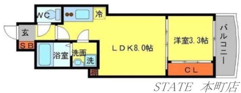SERENITE谷町CROIX(1LDK/14階)の間取り写真