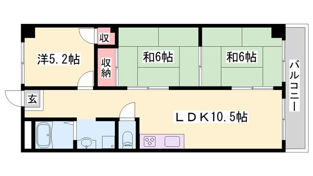 カーネ播磨町(3LDK/3階)の間取り写真