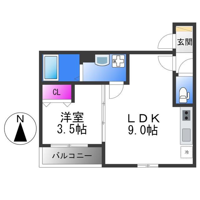D PORTA FREESIA(1LDK/1階)の間取り写真