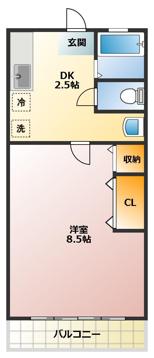 春月ビル(1DK/2階)の間取り写真