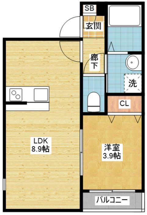シャルムII(1LDK/1階)の間取り写真