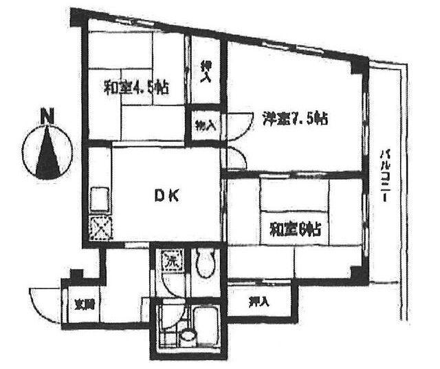 フラット上末吉(3DK/1階)の間取り写真