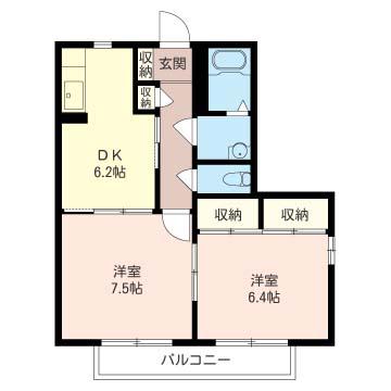 SHM ドミトールHARA(2DK/1階)の間取り写真