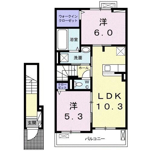 JR横浜線 橋本駅(神奈川) バス乗車時間:14分 最寄りバス停で下車 徒歩2分 2階建 築5年(2LDK/2階)の間取り写真