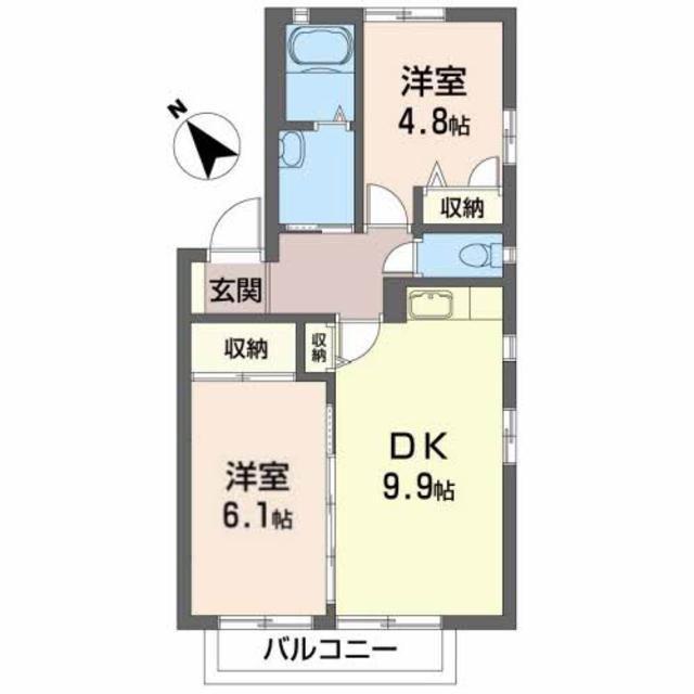 グロリアス五百渕(2DK/1階)の間取り写真