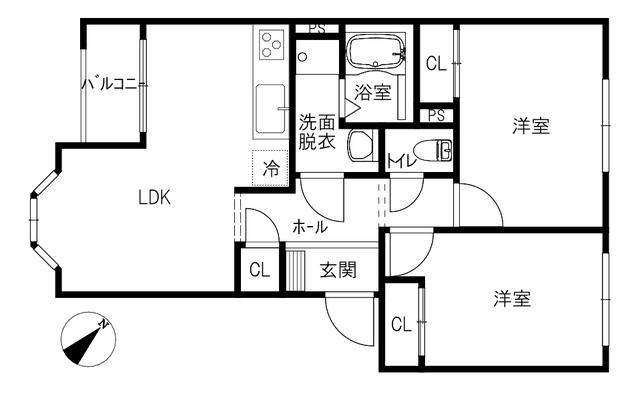 エクセレント・ビューA棟(2LDK/1階)の間取り写真