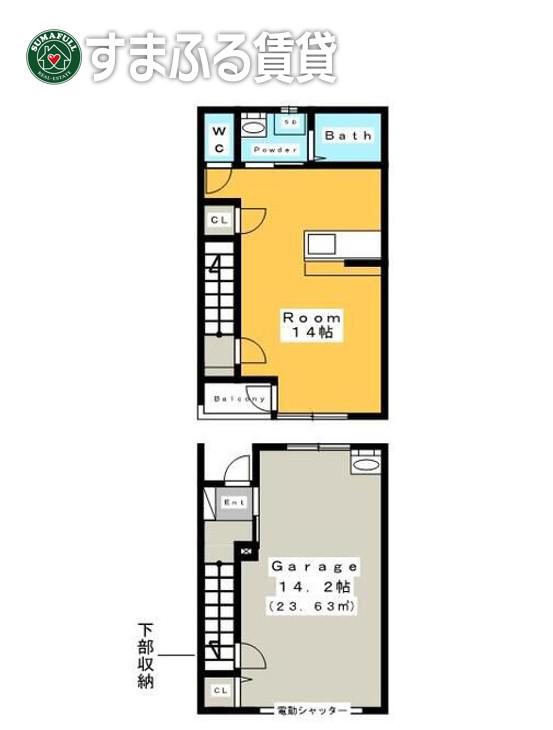 GARAGE VILLA 米津(ワンルーム/1階)の間取り写真