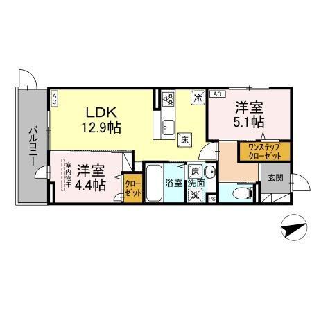 D-ROOM西熊本駅II(2LDK/1階)の間取り写真