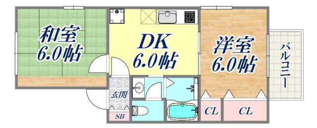 ヒルズ大谷(2DK/1階)の間取り写真