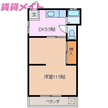 サワヤ荘(1DK/2階)の間取り写真