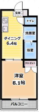 大福マンション薬円台(1DK/1階)の間取り写真