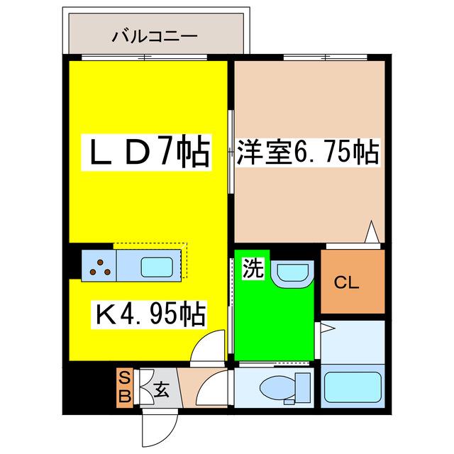 KAVERI壱番館(1LDK/2階)の間取り写真