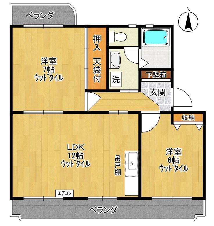 ファインヒルII(2LDK/2階)の間取り写真