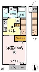 アデランテ(1K/2階)の間取り写真