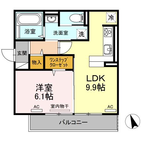 ソラーナ沖浜(1LDK/3階)の間取り写真