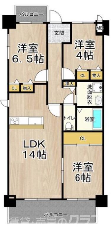 グランブルー宿屋町(3LDK/8階)の間取り写真