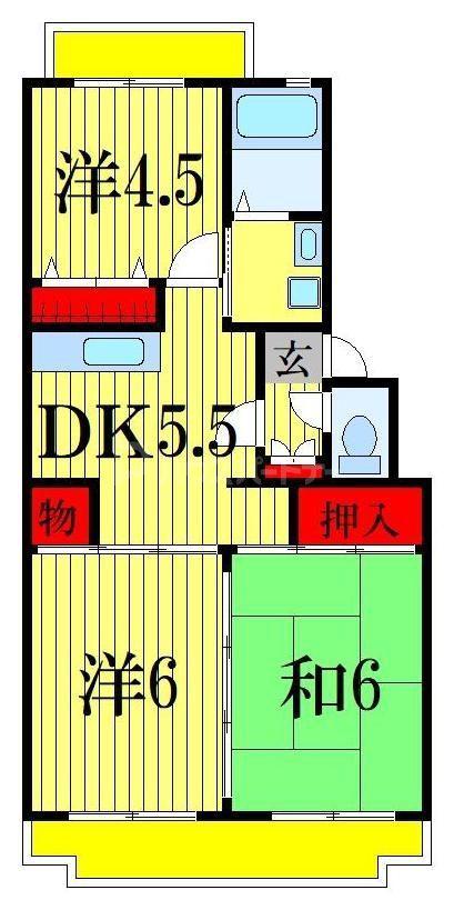 ファミリーフジ(3DK/3階)の間取り写真