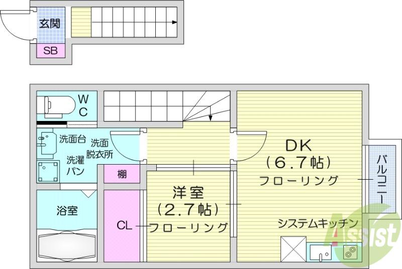ル ソレイユⅡ(1DK/2階)の間取り写真