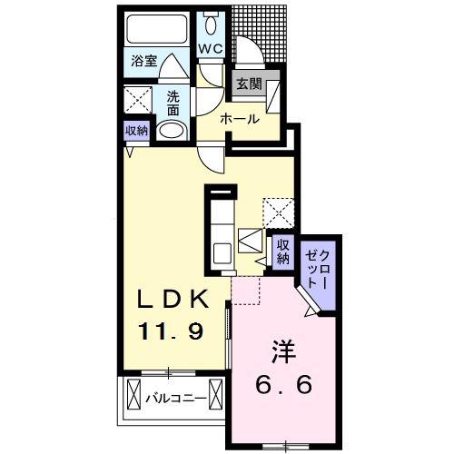 プランドールB(1LDK/1階)の間取り写真