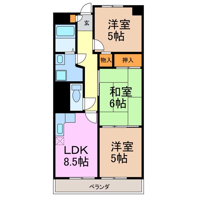 サンハウス野並(3LDK/3階)の間取り写真