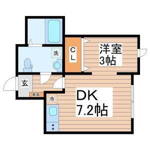 メリディアン名取(1DK/2階)の間取り写真