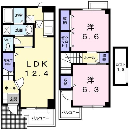パルテールB(2LDK/1階)の間取り写真