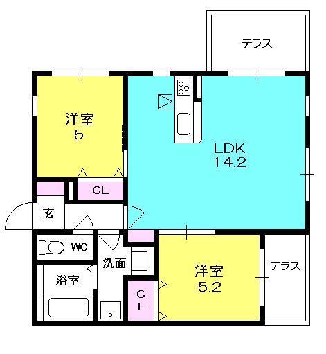 ヘーベルメゾン夙川(2LDK/1階)の間取り写真