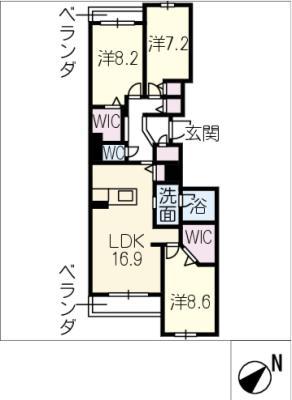 クレールコート安城(3LDK/4階)の間取り写真