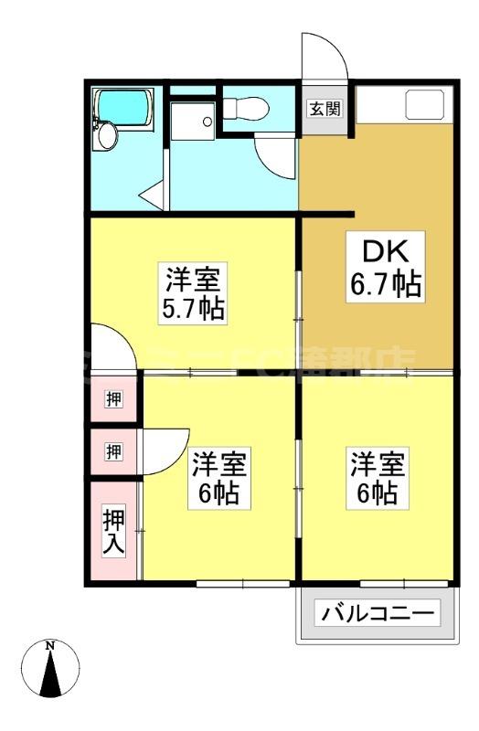 サニータウン七舗A(3DK/2階)の間取り写真