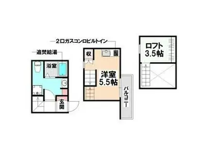 ル サブール(1SK/2階)の間取り写真