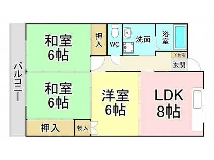 サンフル永犬丸B棟(3LDK/2階)の間取り写真